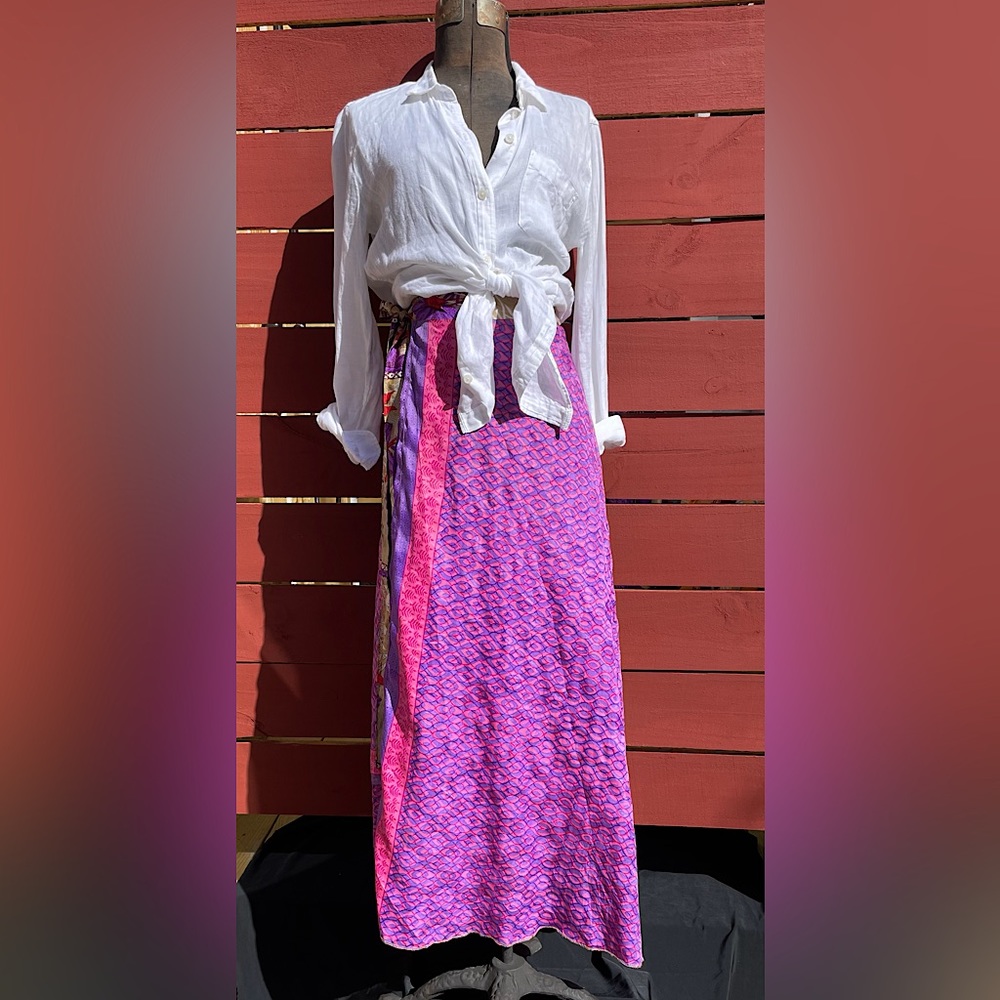 Silk Wrap Maxi Skirt - Reversible - Indian Sari